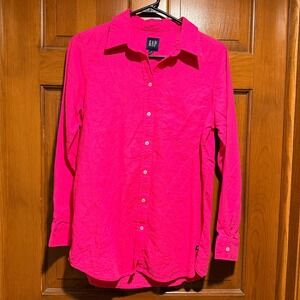 GAP Women's Hot Pink Linen Blend Button Down Shirt Long Sleeve Small